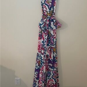 J.Crew Collection Silk Maxi Dress Floral Colorful Sleeveless Tie Waist -  Summer